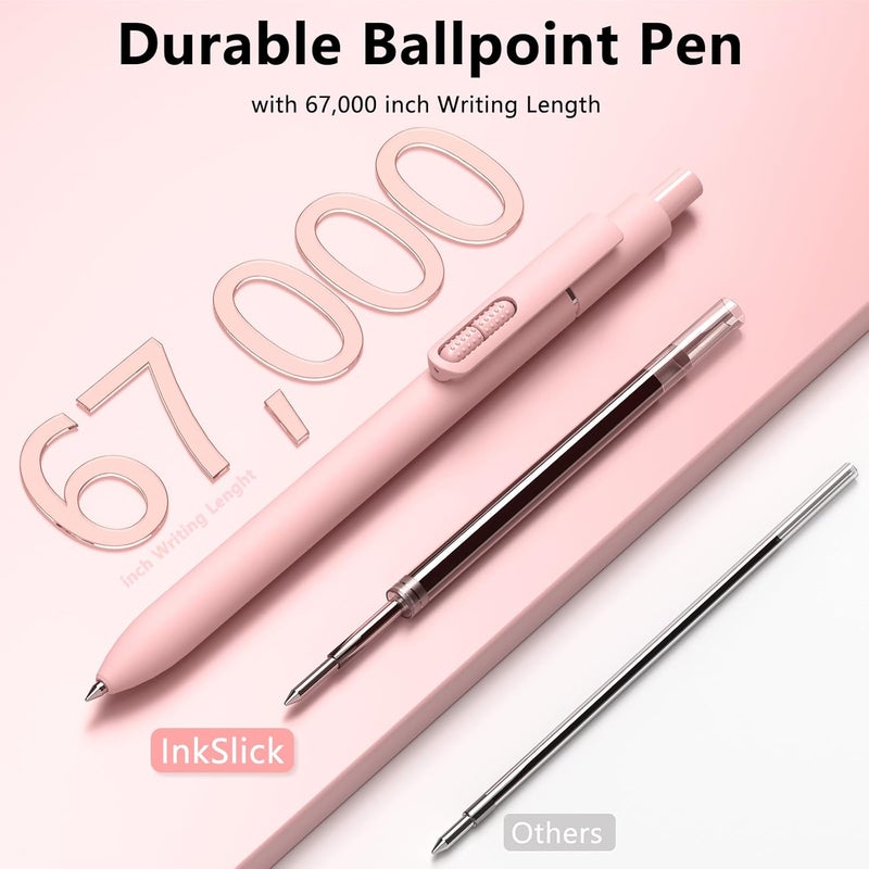 InkSlick 9 Pcs Black Ballpoint Pens - 1.0mm Medium Point Smooth Writing Black Ink Ball Point Pens | High-end Long Lasting Retractable Pen for School, Home, Office (6 Pens with 3 Refills) - Image 3